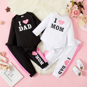 2pcs Baby Girl Love Heart and Letter Print Long-sleeve Romper with Trousers Set