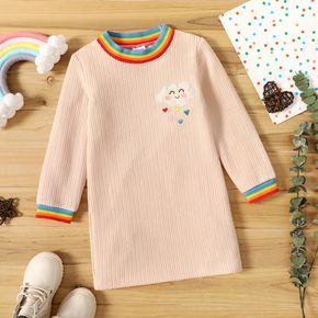 Toddler Girl Rainbow Striped Cloud Heart Embroidered Sweatshirt Dress