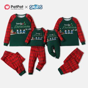 Smurfs Family Matching Smurfy Christmas Top and Plaid Pants Pajamas Sets