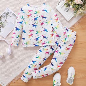 2-piece Kid Girl Unicorn Star Print Long-sleeve Tee and Pants Pajamas Lounge Set