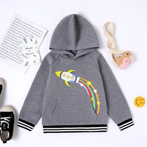 Kid Boy Rocket Rainbow Print Striped Hoodie Sweatshirt