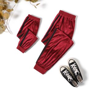 Dark Red Casual Velvet Sweatpants Running Joggers for Mom and Me