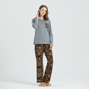 Roupa de lazer de pijama de manga comprida com estampa de leopardo