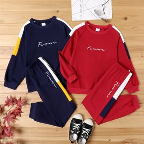 2-piece Kid Boy Letter print Raglan Sweatshirt and Pants Casual Set