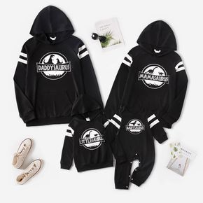 Dinosaur and Letter Print Black Family Matching Long-sleeve Hoodies