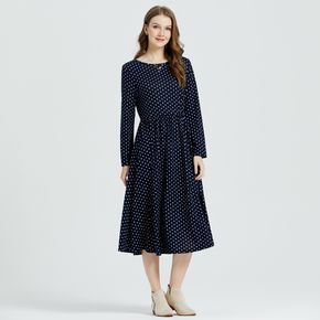 Allover Heart Print Long-sleeve Midi Dress