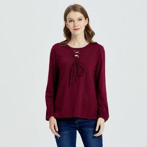 Lace-up Round Neck Long-sleeve T-shirt