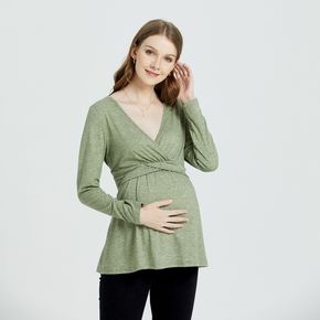 Maternity Folds Front V-neck Long-sleeve T-shirt