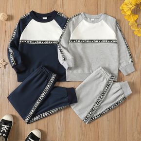 2-piece Kid Boy Letter Stars Print Colorblock Raglan Sleeve Sweatshirt and Pants Casual Set