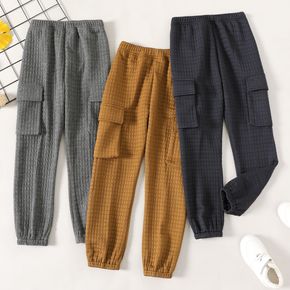 Kid Boy Textured Solid Color Elasticized Cargo Pants