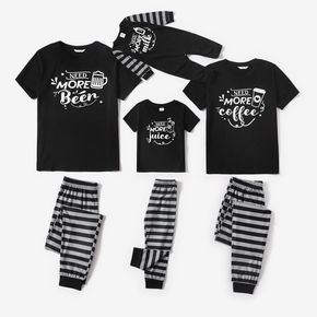 Christmas Letter Print Black Family Matching Short-sleeve Striped Pajamas Sets (Flame Resistant)