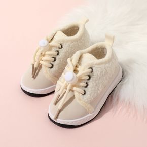 Toddler Elastic Shoelaces Beige Plush Sneakers