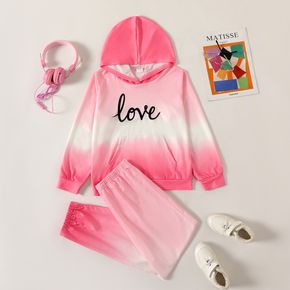 2-piece Kid Girl Letter Print Gradient Color Hoodie Sweatshirt and Pants Set