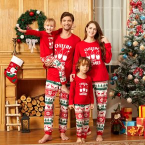 Christmas Gnome and Letter Print Red Family Matching Long-sleeve Pajamas Sets (Flame Resistant)