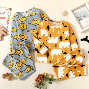 2-piece Toddler Boy Animal Print Long-sleeve Tee and Pants Set