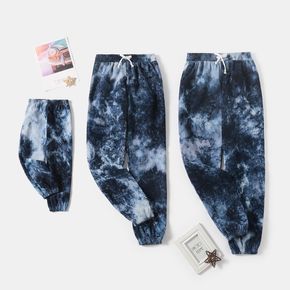 Dark Blue Tie Dye Drawstring Joggers Pants for Mom and Me