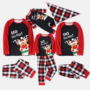 Christmas Reindeer and Letter Print Plaid Raglan Family Matching Long-sleeve Pajamas Sets(Flame Resistant)