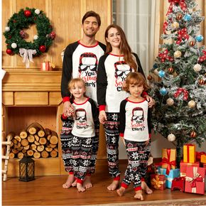 Christmas Hat and Letter Print Family Matching Black Raglan Sleeve Pajamas Sets (Flame Resistant)
