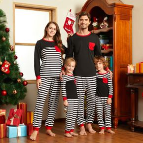 Christmas Striped Color Block Family Matching Long-sleeve Pajamas Sets (Flame Resistant)