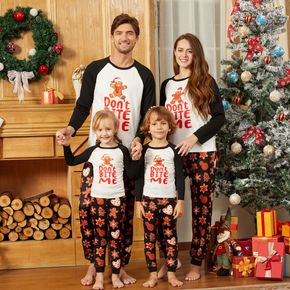 Christmas Gingerbread Man Cookie and Letter Print Snug Fit Family Matching Long-sleeve Pajamas Set