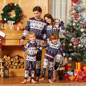 Christmas All Over Reindeer and Snowflake Print Snug Fit Family Matching Long-sleeve Pajamas Sets