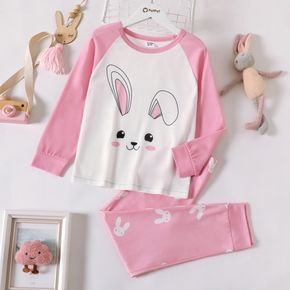 Easter 2-piece Kid Girl Cute Rabbit Print Long-sleeve Tee and Elasticized Pants Pajamas Lounge Set