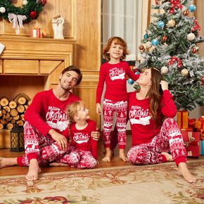 Conjunto de pijamas de manga comprida para carro de natal e letra com estampa justa vermelha familiar