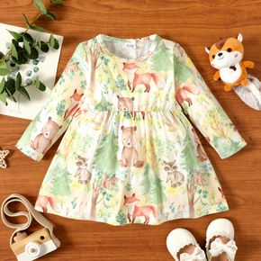 Baby Girl All Over Forest Animal Print Long-sleeve Dress