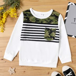 Kid Boy Camouflage Print Striped Pullover Sweatshirt
