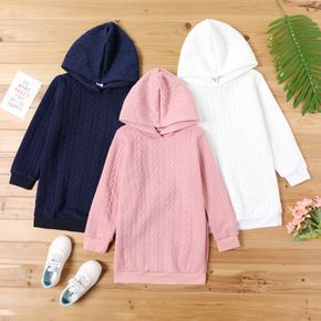 Kid Girl Solid Cable Knit Hooded Sweatshirt Dress