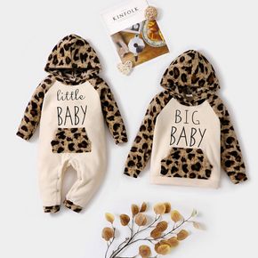 Letter Embroidered Apricot Splicing Leopard Fuzzy Fleece Long-sleeve Sibling Matching Sets