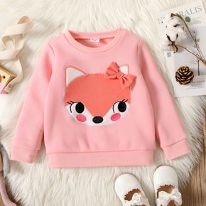 Toddler Girl Bowknot Design Fox Embroidered Pink Pullover Sweatshirt