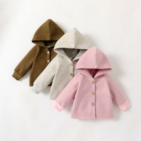 Baby Girl/Boy Button Design Solid Color Hooded Coat