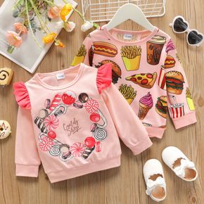 Toddler Girl Food Print Ruffled Pullover Sweatshirt