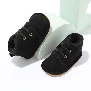 Baby / Kleinkind schwarze Prewalker-Schuhe mit Fuzzy-Fleece-Schnürung