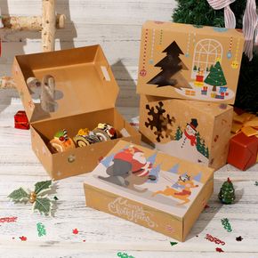 4-pack Christmas Kraft Paper Box Candy Biscuit Packaging Box Window Biscuit Airplane Box Christmas Integrated Structure Packaging Box