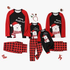 Weihnachten Eisbär und Buchstabendruck Familie passende Raglan Langarm rot karierte Pyjamas Sets (schwer entflammbar)