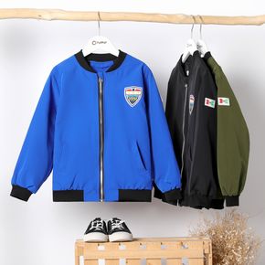 Kid Boy Embroidered Patch Zipper Bomber Jacket