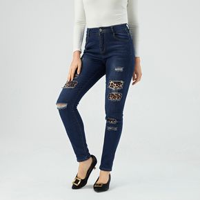 Leopard Panel Ripped Skinny Jeans