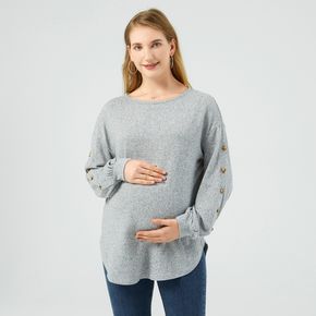 Maternity Lantern Sleeve Single Breasted Side Pullover Sweatshirt