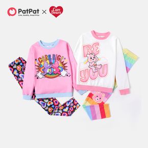 Care Bears 2-piece Kid Girl Letter Print Sweatshirt and Stripe/Heart Print Leggings Set