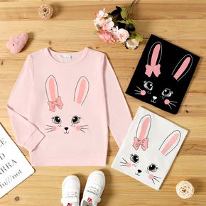 Kid Girl Cute Rabbit Print Solid Color Pullover Sweatshirt