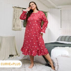 Women Plus Size Elegant Christmas Heart Print Stripe Dress