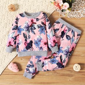 2-piece Toddler Girl 100% Cotton Floral Print Pullover Sweatshirt and Elasticized Pants Set
