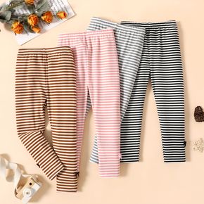 Toddler Girl Stripe Print Bow Decor Pink or Brown or Black or Silver Leggings Pants