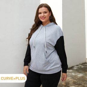 Women Plus Size Casual Colorblock Drawstring Hoodie Sweatshirt