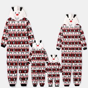 Christmas All Over Print Family Matching Antlers Hooded Long-sleeve Zip Onesies Pajamas Sets (Flame Resistant)
