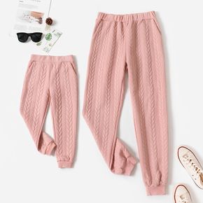 Pink Solid Ribbed Leg Elasticized Waist Matching Pants Trousers for Mommy and Me