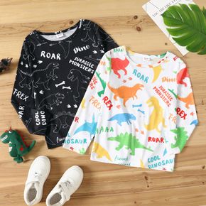 Kid Boy Letter Dinosaur Print Long-sleeve Tee