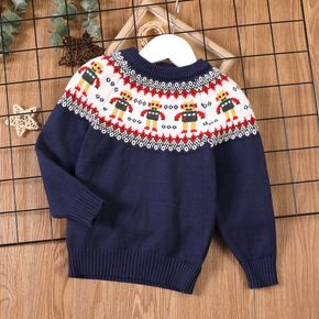 Toddler Boy Christmas Cartoon Geo Pattern Knit Sweater